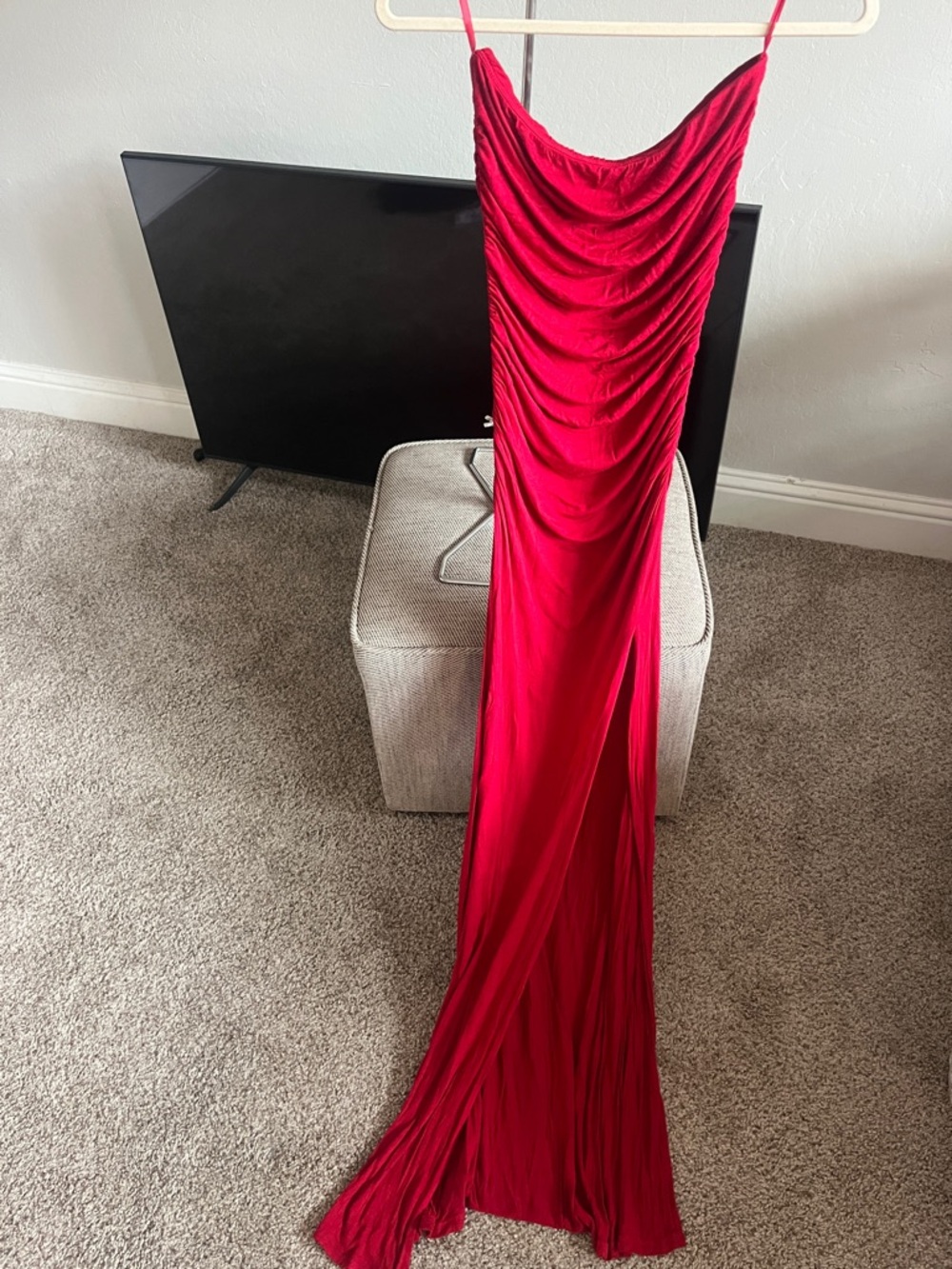 Red Ruched Slip Gown